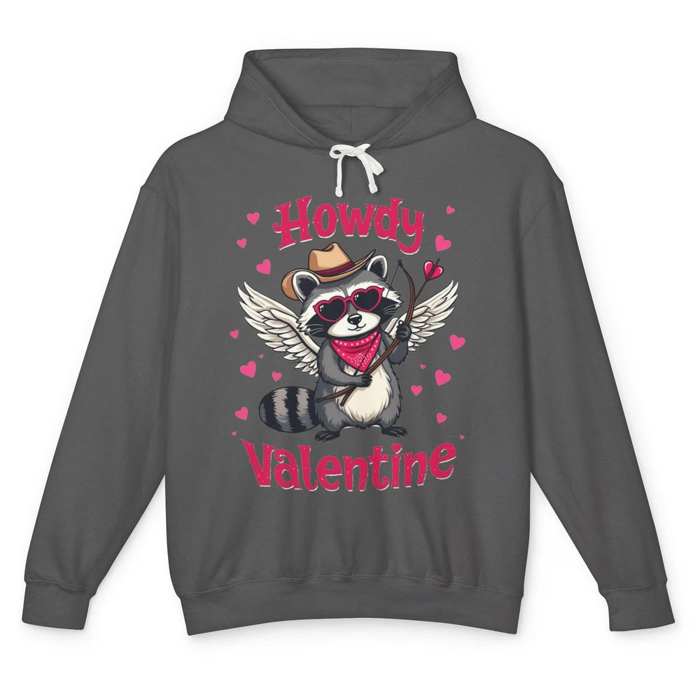 Howdy Valentine Cowboy Hat Cupid Raccoon Funny Opossum Love Heart Cute Western Possum Rodeo Unisex Lightweight Hoodie