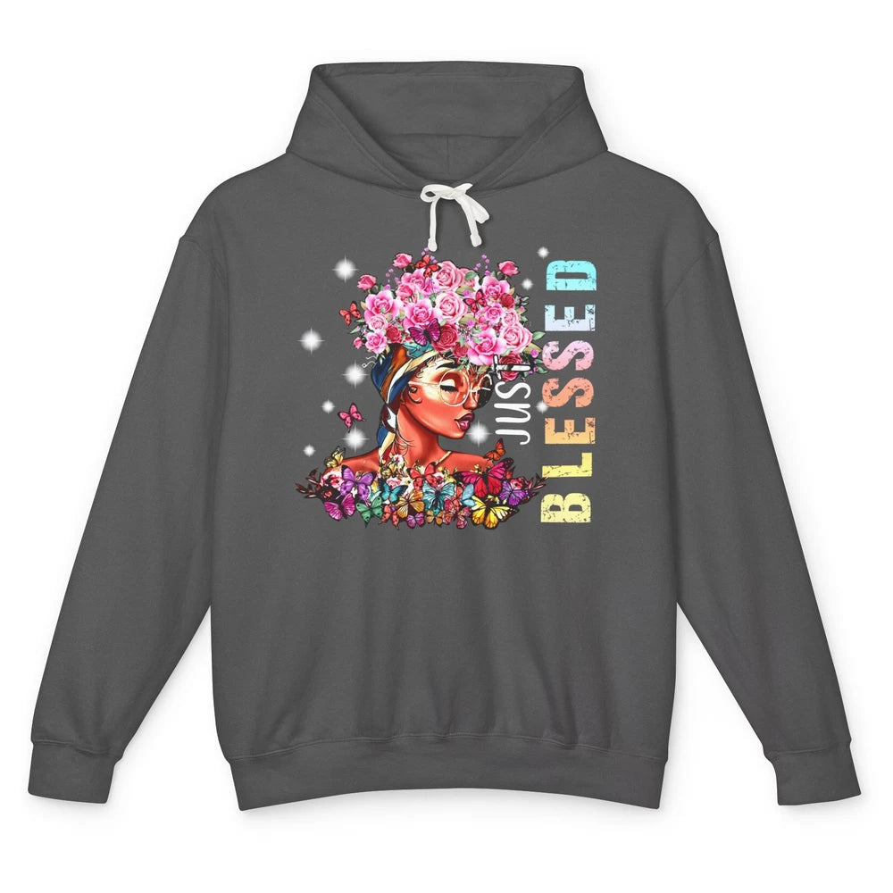 Floral Afro Black Girl Just Blessed Christian Afro American Unisex Lightweight Hoodie