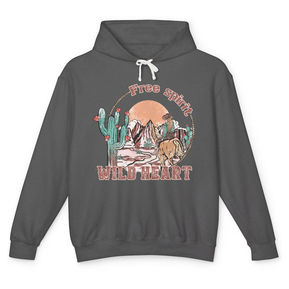 Free Spirit Wild Heart Cowgirl Western Country Happy Valentine's Day Rodeo Horseback Vintage Cactus Texas Horse Rider Howdy Unisex Lightweight Hoodie