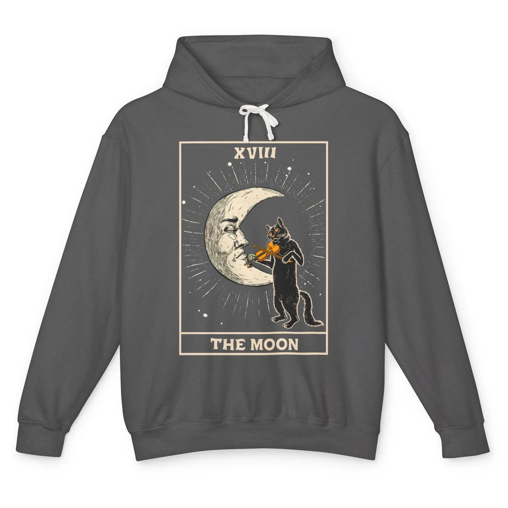 Retro Halloween Cat Guitarist The Moon Tarot Card Witchcraft Unisex Lightweight Hoodie