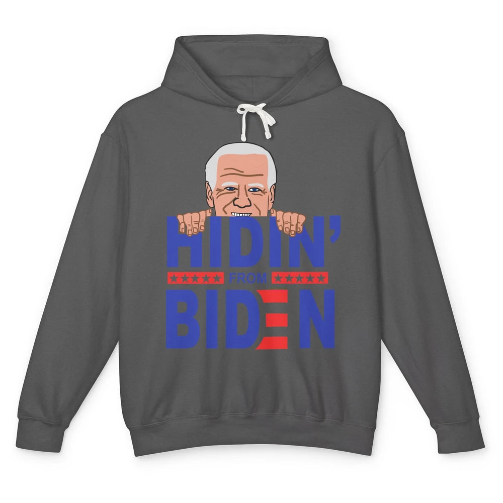 Retro Funny Joe Biden Hiding From Biden Anti Liberal US Flag Unisex Lightweight Hoodie