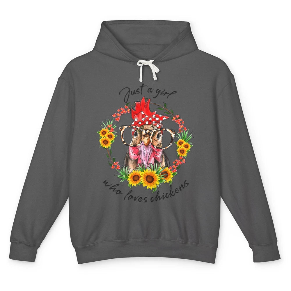 Retro Just Girl Loves Chickens Flower Chicken Farm Animal Unisex Lightweight Hoodie