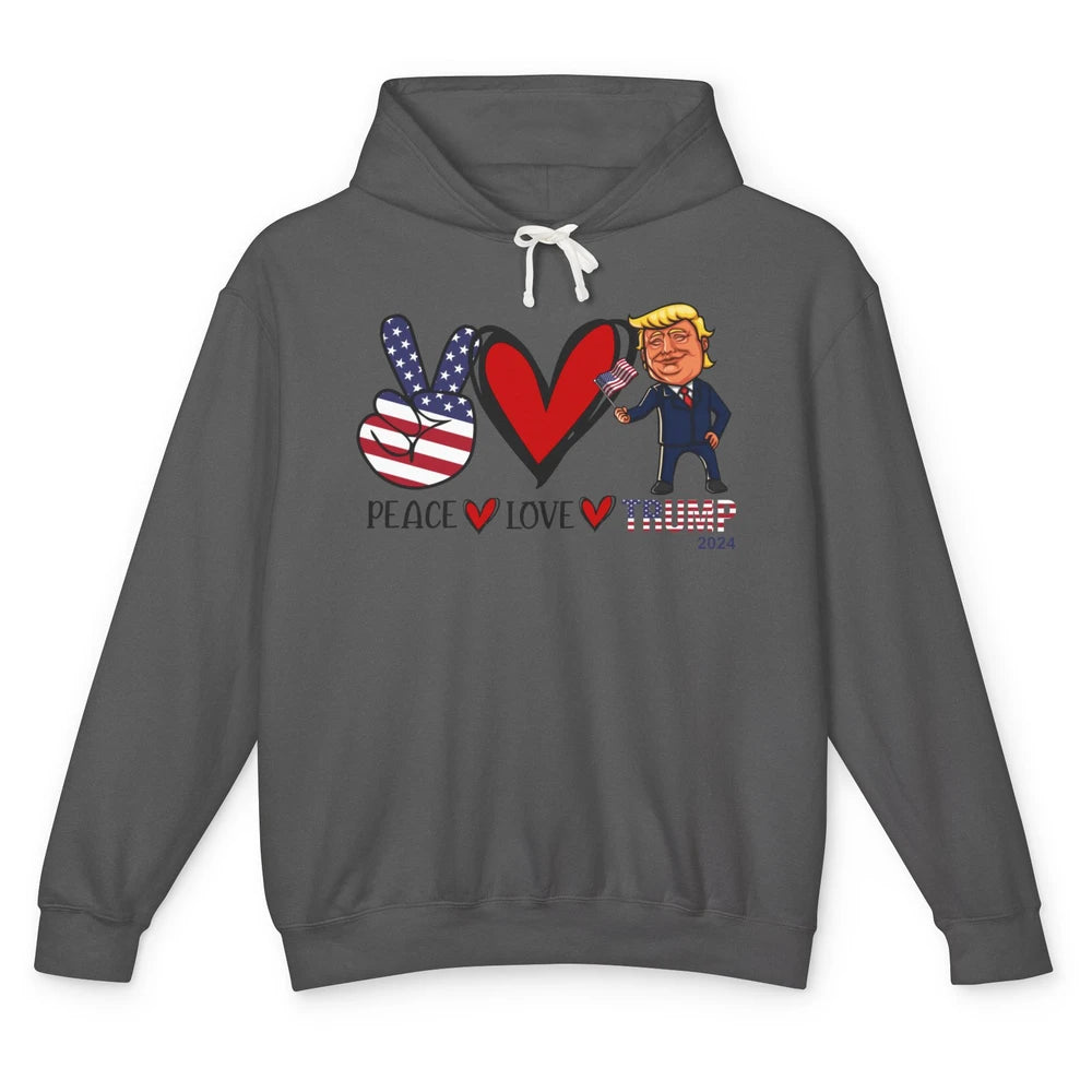 Peace Love Trump 2024 US Flag President Trump Return Support Unisex Lightweight Hoodie