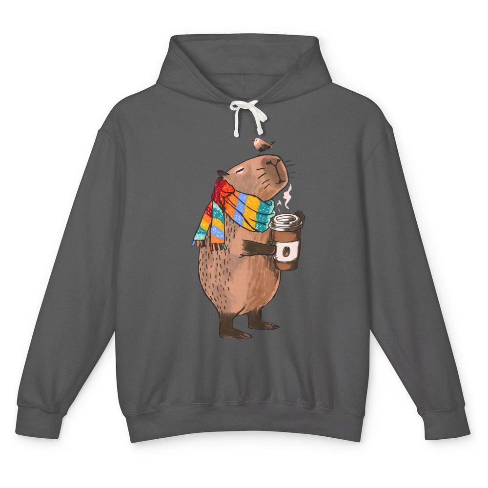 Retro Capybara Drinking Coffee Animal Stuffed Capybara Lover Unisex Lightweight Hoodie