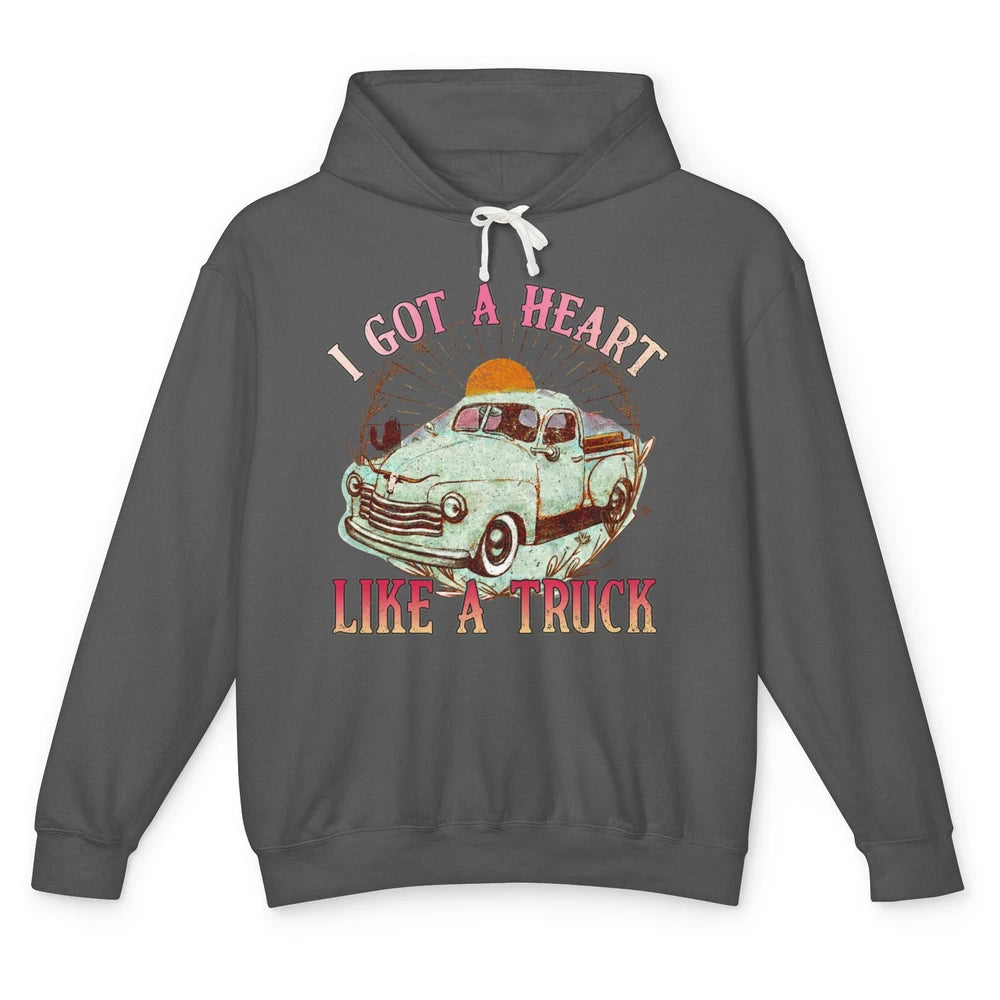 Retro Desert Sunset Truck I Got A Heart Like A Truck Western Unisex Lightweight Hoodie