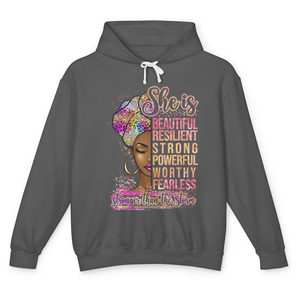 Afro Woman Strong Than Storm Melanin African American Woman Unisex Lightweight Hoodie