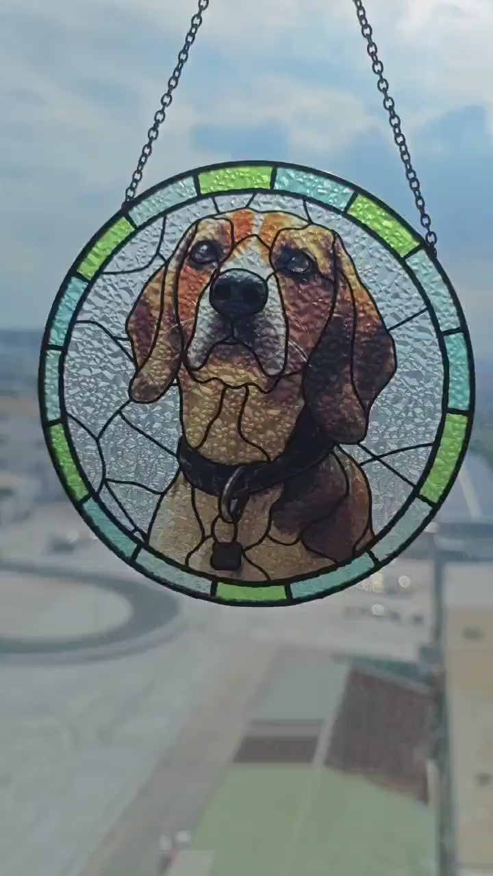 Custom Pet Portrait Stained Glass Suncatcher - Personalized Dog Sympathy Gifts - Custom Pet Memorial Gifts