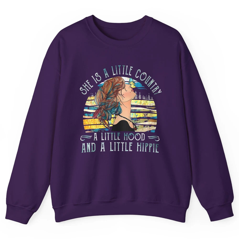 Retro Hippie Girl She's A Little Country A Little Hood Peace Unisex Crewneck Sweatshirt