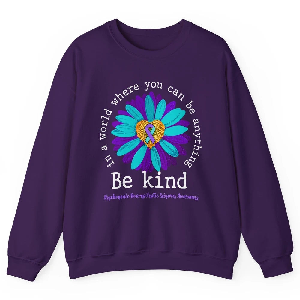 PNES Awareness Purple Teal Ribbon Sunflower Be Kind Unisex Crewneck Sweatshirt