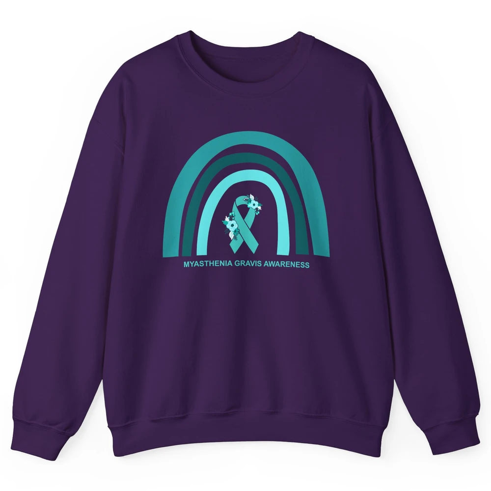 Myasthenia Gravis Awareness Floral Teal Ribbon Rainbow Unisex Crewneck Sweatshirt