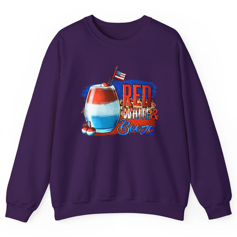 Red White & Booze Leopard US Flag 4th of July American Booze Unisex Crewneck Sweatshirt