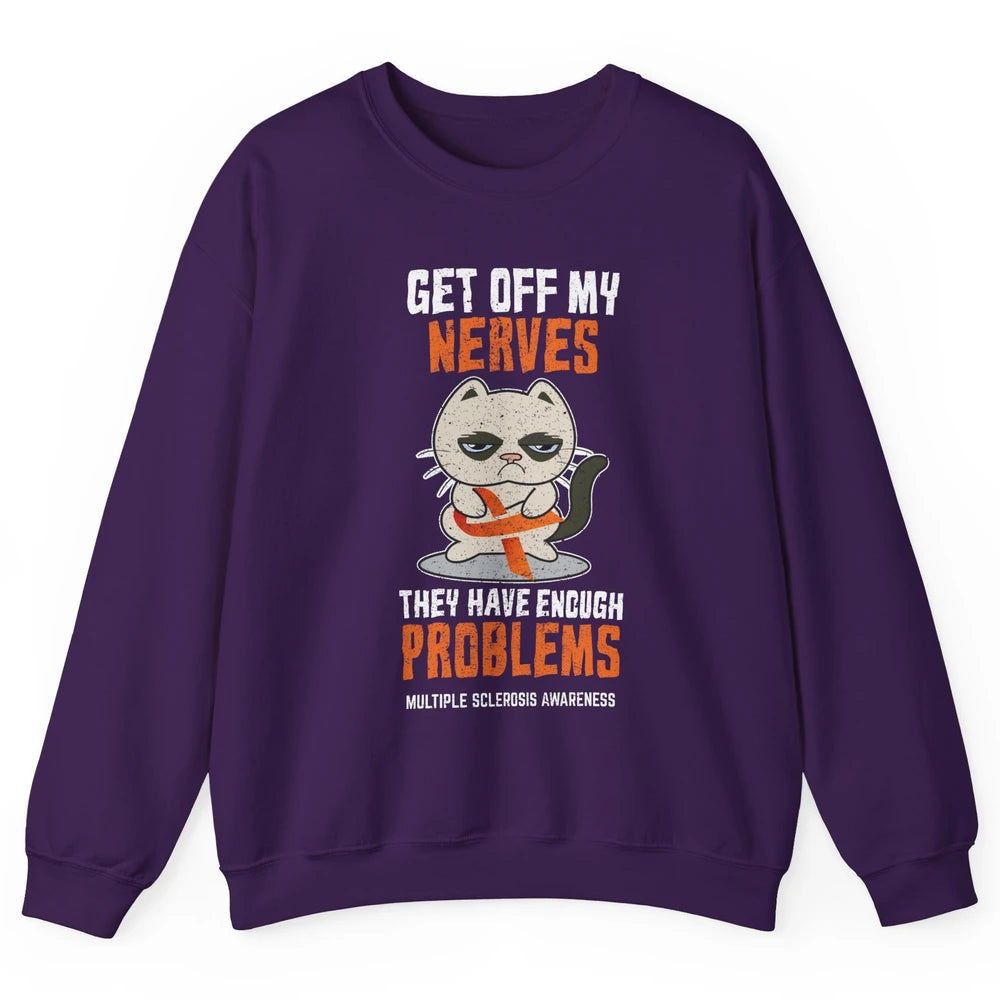 Multiple Sclerosis Awareness Ms Cancer Cat Orange Ribbon Unisex Crewneck Sweatshirt
