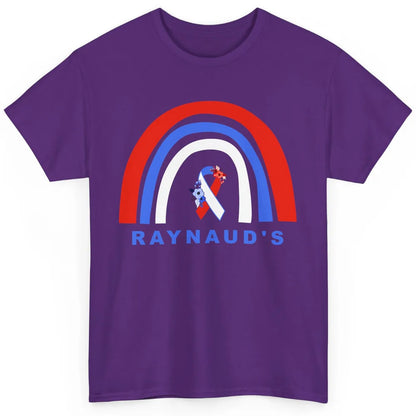 Raynaud's Syndrome Awareness Floral Red Blue Ribbon Rainbow Classic Unisex T-Shirt