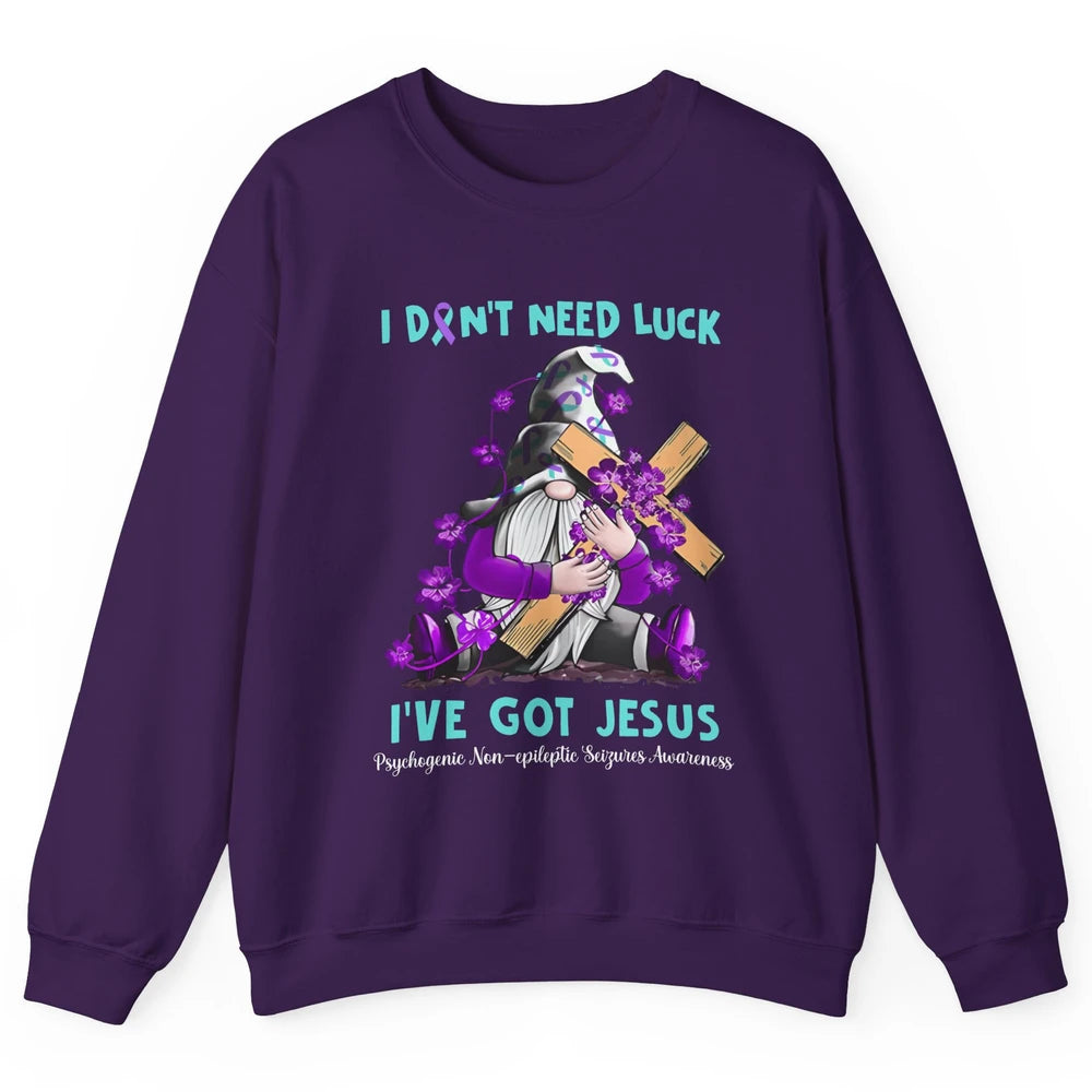 PNES Awareness Gnome I Don't Need Luck I've Got Jesus Faith Unisex Crewneck Sweatshirt