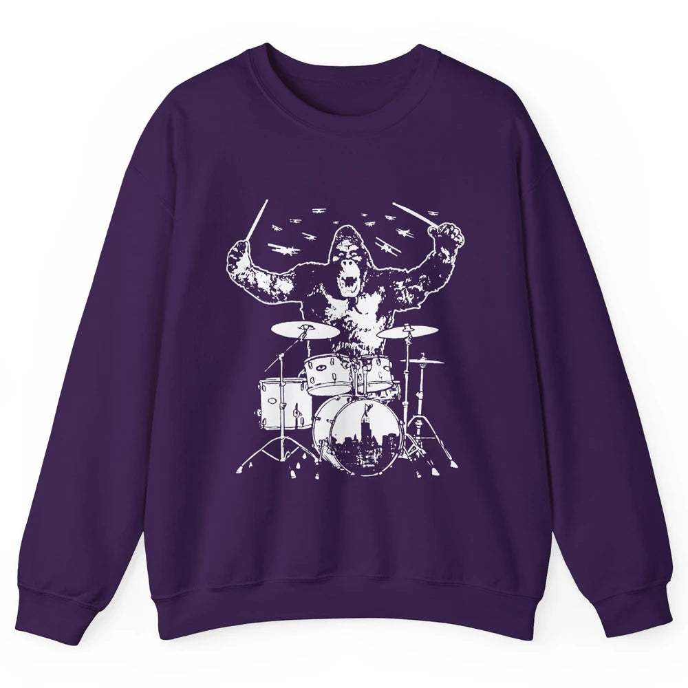 Retro Gorilla Drumming Drummers Gift Percussionists Unisex Crewneck Sweatshirt