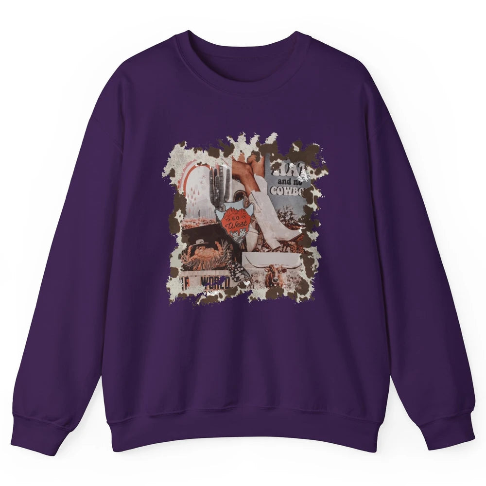 Retro Cowgirl Boots Desert Cactus Go West Western Country Unisex Crewneck Sweatshirt