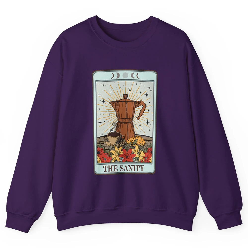 Retro Coffee Tarot Card The Sanity Floral Baker Moon Phases Unisex Crewneck Sweatshirt