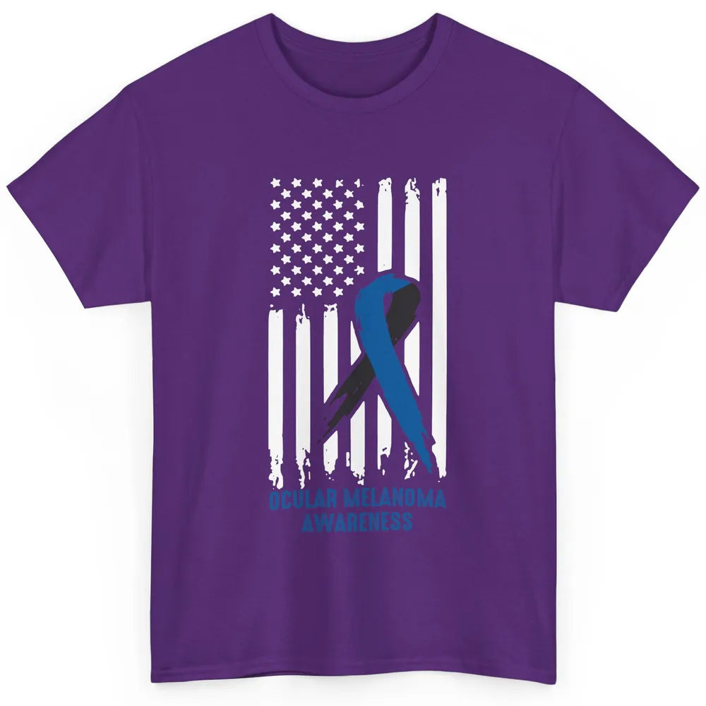 Ocular Melanoma Awareness Ribbon No One Fight Alone US Flag Classic Unisex T-Shirt