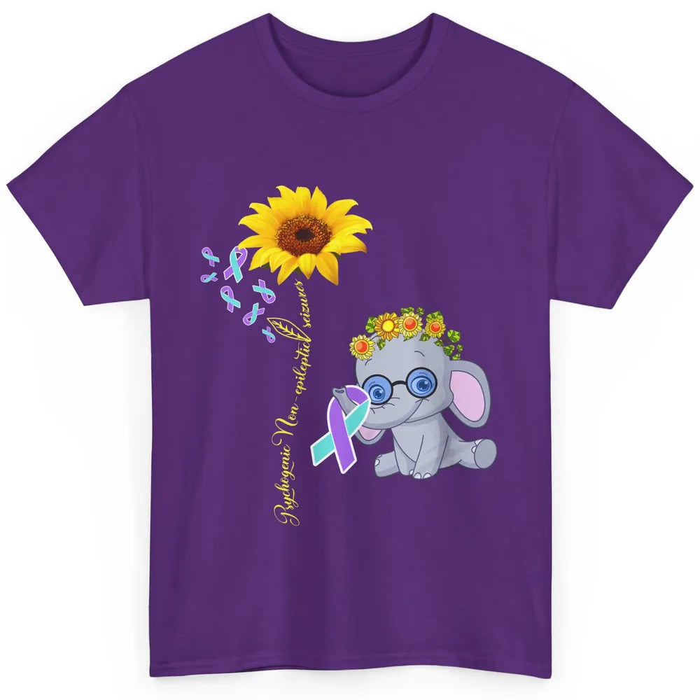 PNES Awareness Purple Teal Ribbon Sunflower Baby Elephant Classic Unisex T-Shirt