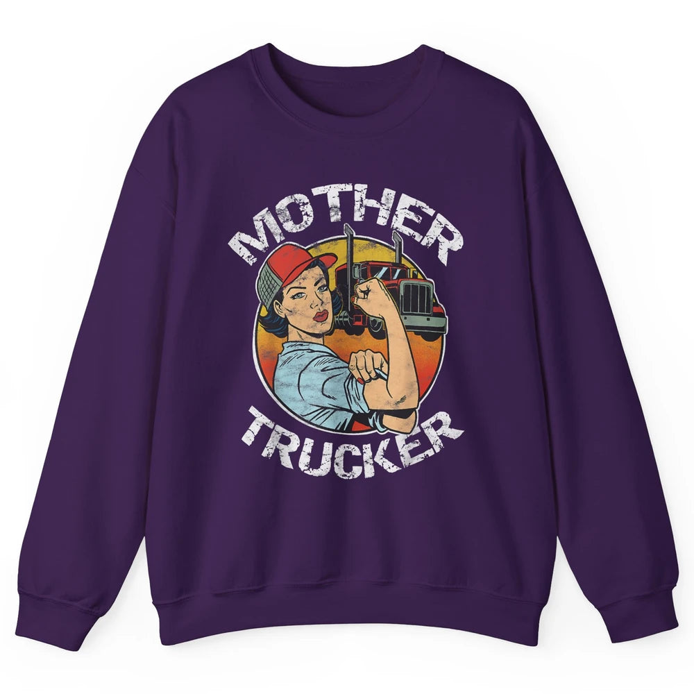 Retro Mother Trucker Truck Driver Mom Life Mothers Day Women Unisex Crewneck Sweatshirt