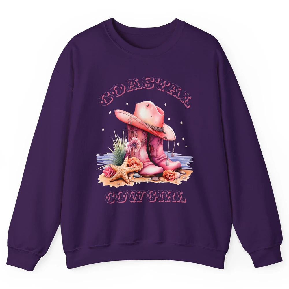 Retro Cowgirl Boots Coastal Cowgirl Western Country Beach Unisex Crewneck Sweatshirt