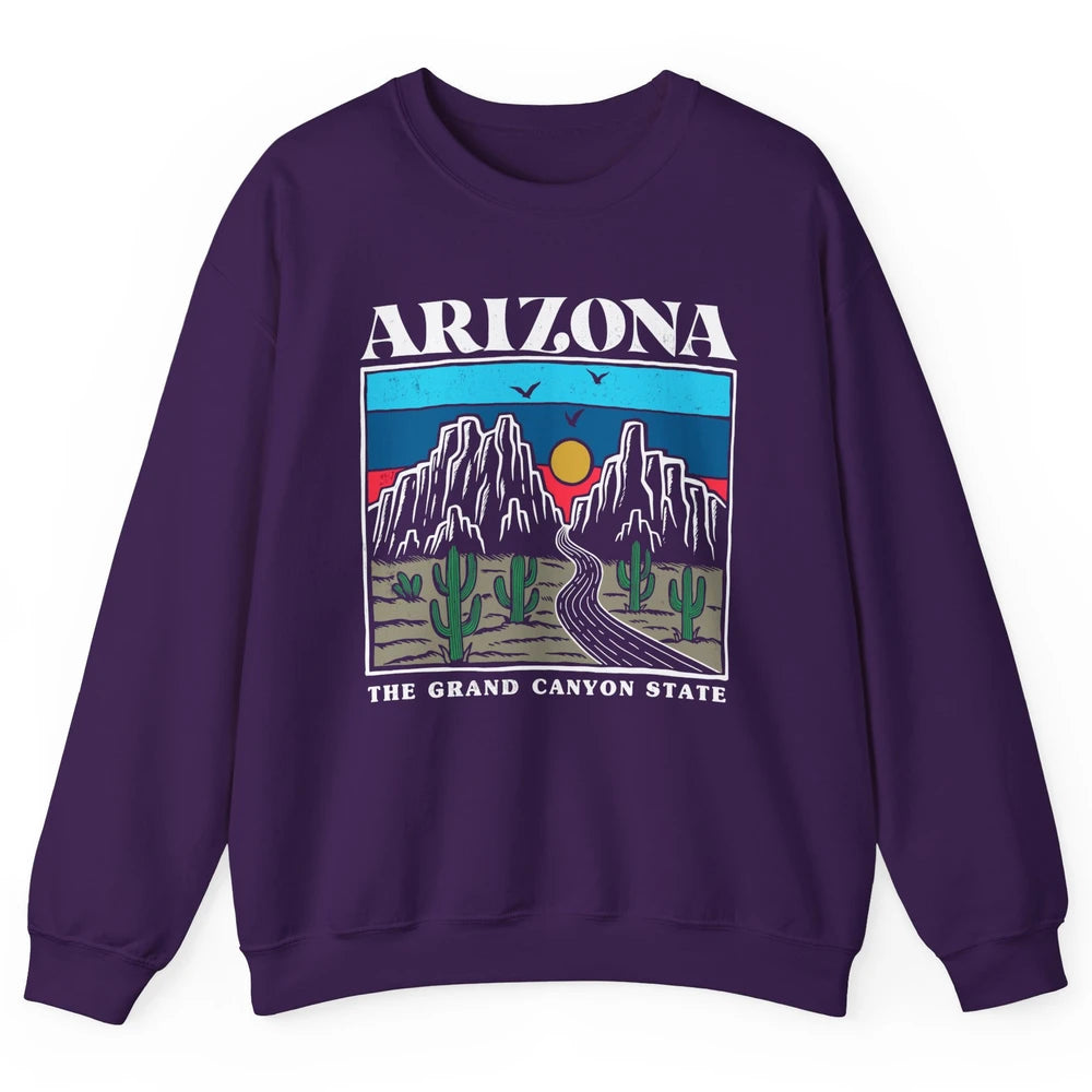 Retro Arizona Cactus Mountain The Grand Canyon State Hiking Unisex Crewneck Sweatshirt