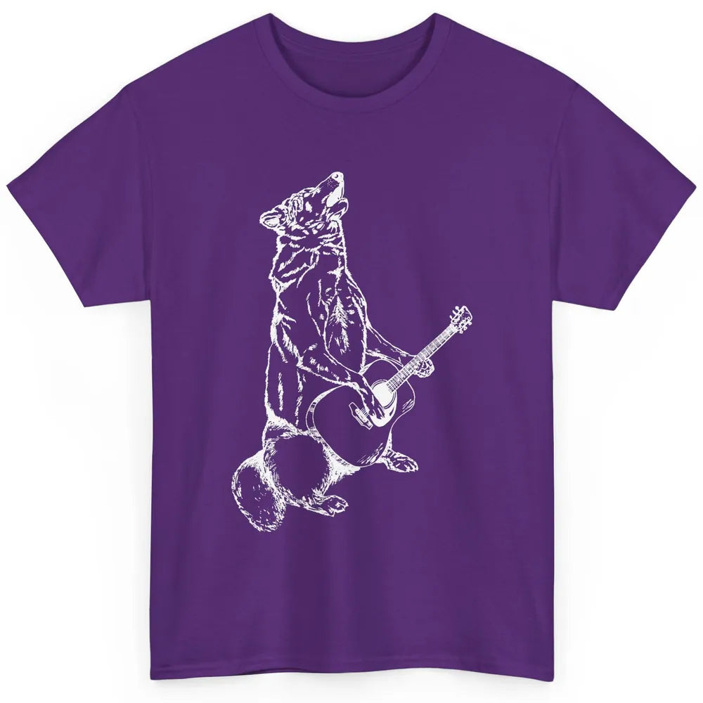 Retro Howling Wolf Playing Guitar Musician Guitarist Music Classic Unisex T-Shirt