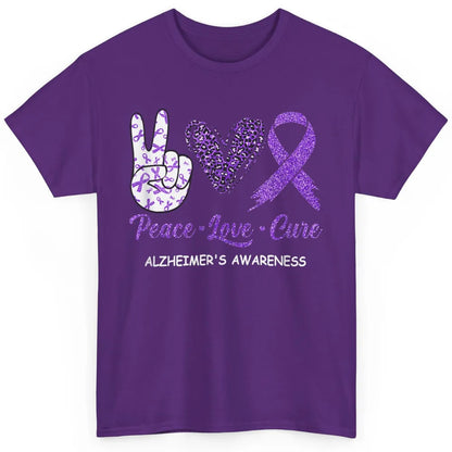 Peace Love Cure Purple Ribbon Alzheimer Disease Awareness Classic Unisex T-Shirt