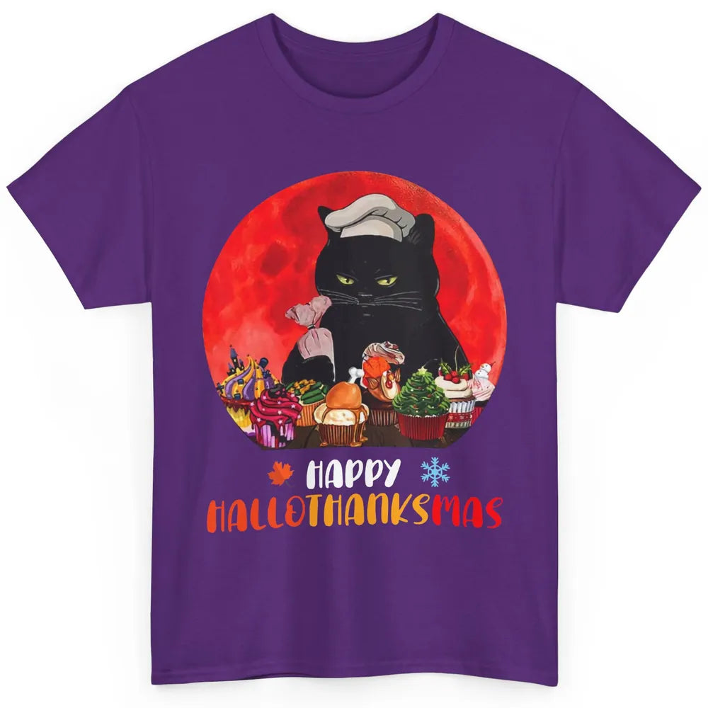 Black Cat Happy Hallothanksmas Baker Cat Halloween Christmas Classic Unisex T-Shirt