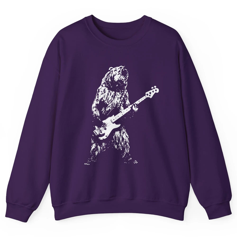 Retro Bear Playing Bass Guitar Bear Guitarist Music Lovers Unisex Crewneck Sweatshirt