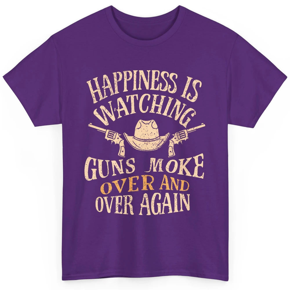 Happiness Is Watching Gunsmoke Over Retro Cowboy Hat Rodeo Howdy Western Country Classic Unisex T-Shirt