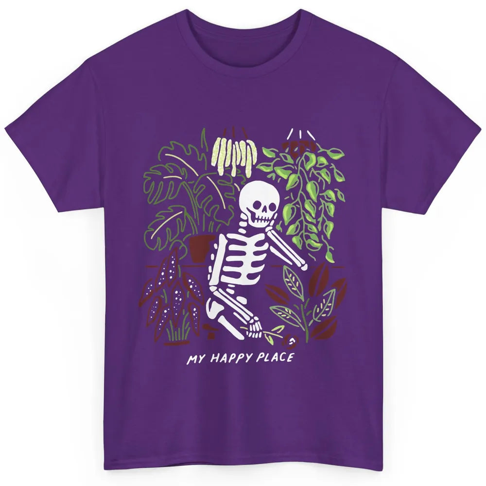 Retro Funny Skeleton Gardening My Happy Place Plant Lovers Classic Unisex T-Shirt