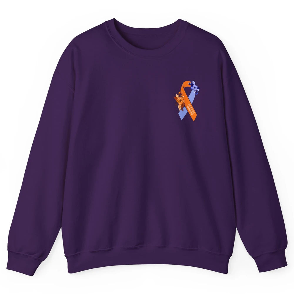 Psoriatic Arthritis Awareness PsA Floral Blue Orange Ribbon Unisex Crewneck Sweatshirt