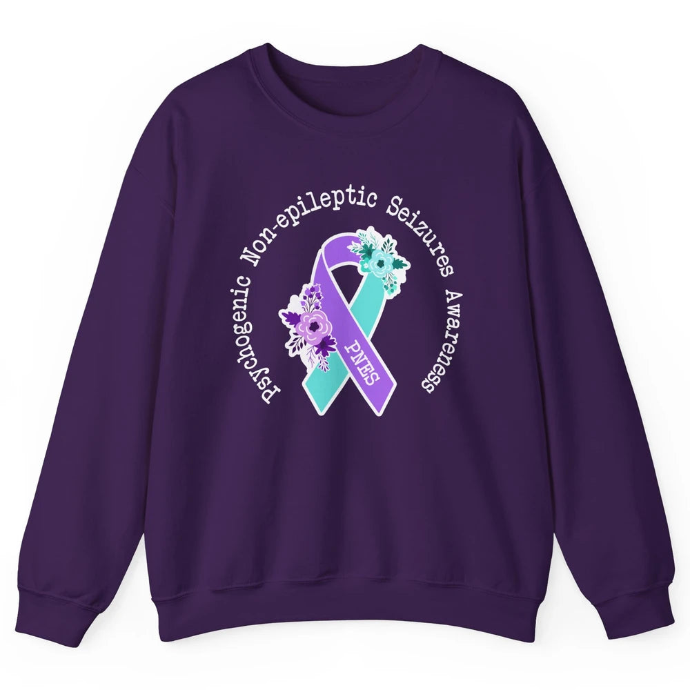 Psychogenic Non-epileptic Seizures PNES Purple Teal Ribbon Unisex Crewneck Sweatshirt