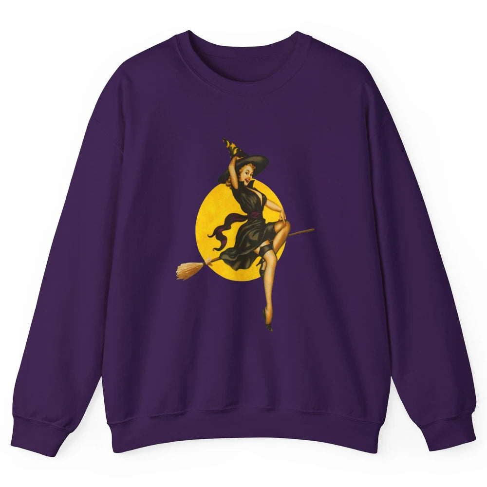 Pin Up Vintage Witch Pastel Witchcraft Halloween Spooky Goth Unisex Crewneck Sweatshirt