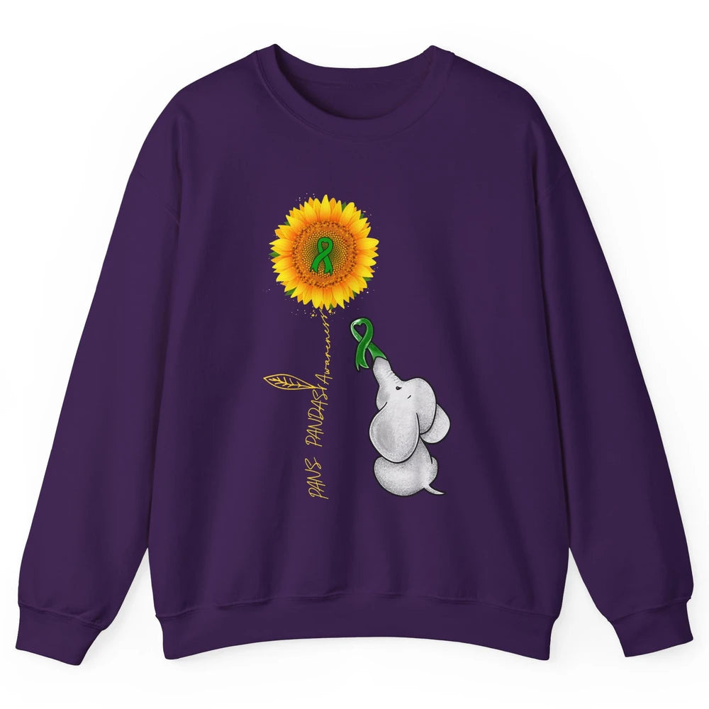 PANS/PANDAS Awareness Green Ribbon Sunflower Baby Elephant Unisex Crewneck Sweatshirt