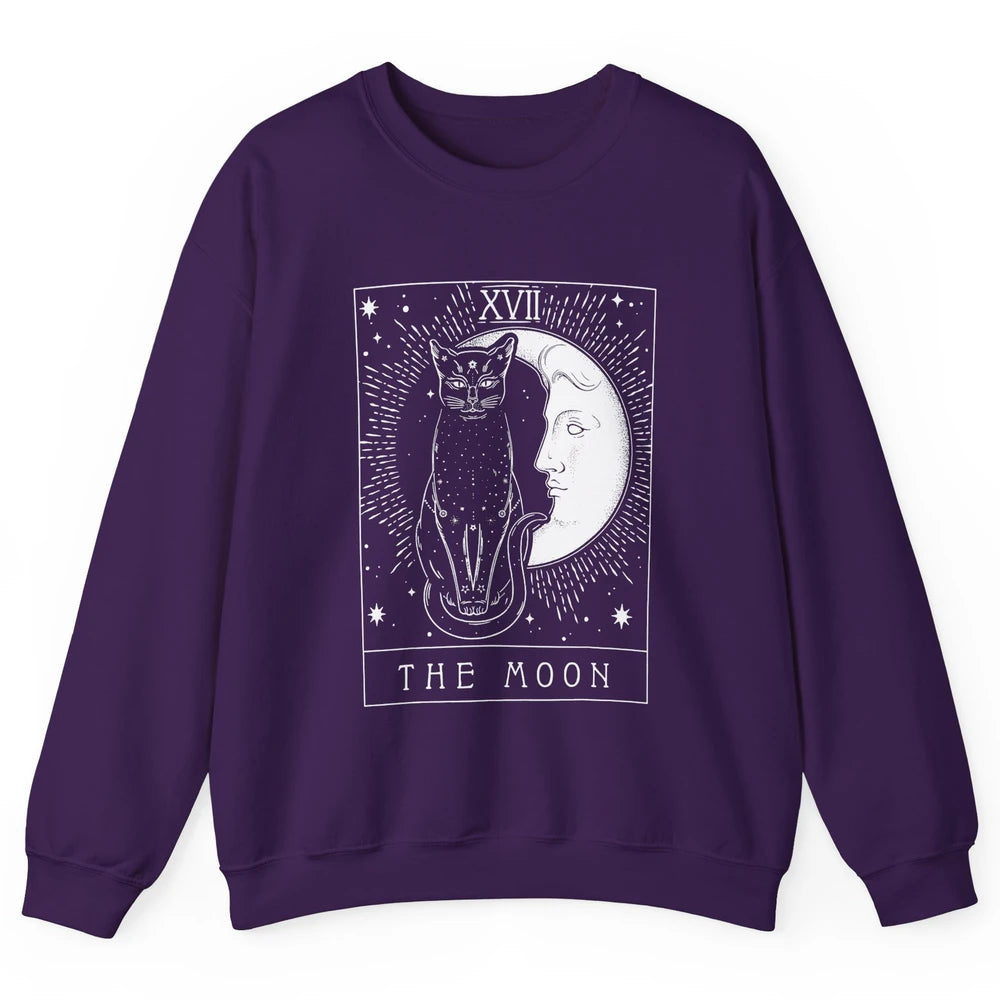 Retro Halloween Gothic Cat The Moon Tarot Card Witchcraft Unisex Crewneck Sweatshirt