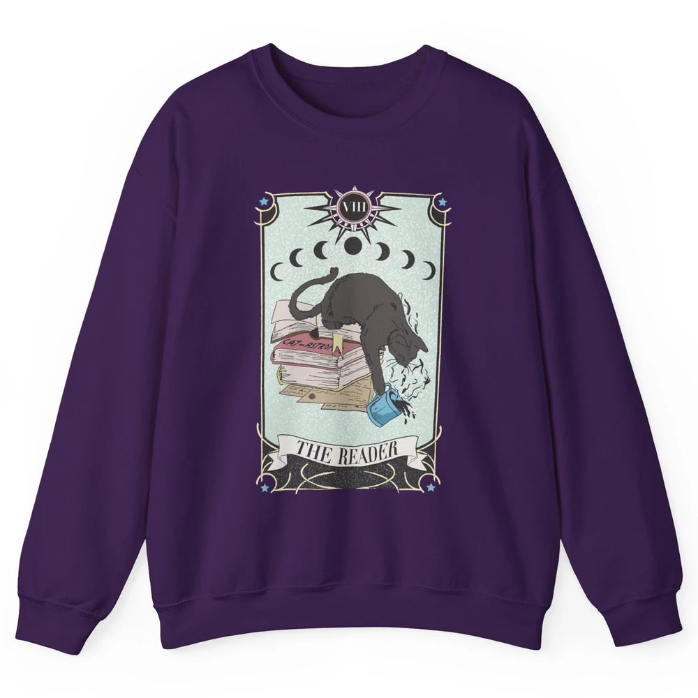 Retro Cat Books The Reader Tarot Card Halloween Reading Gift Unisex Crewneck Sweatshirt