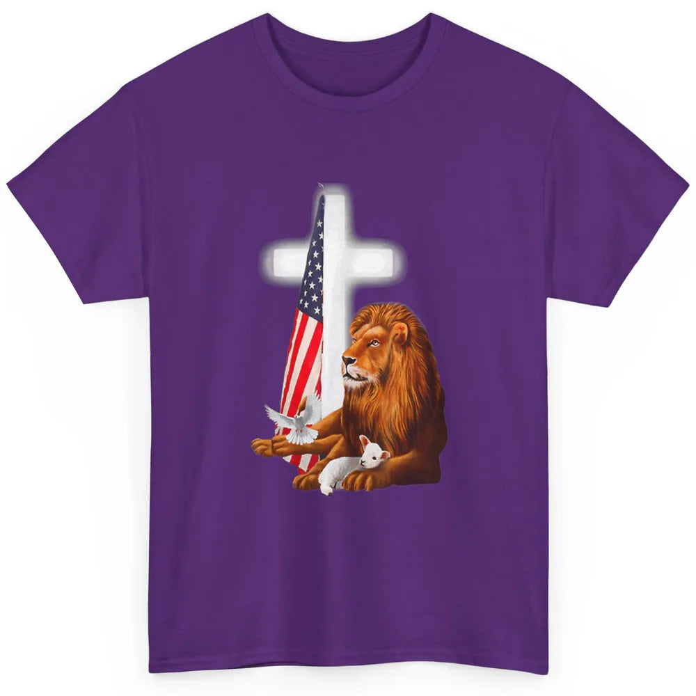 Patriotic Christian Lamb Bible Verse Lion Cross Religious Classic Unisex T-Shirt