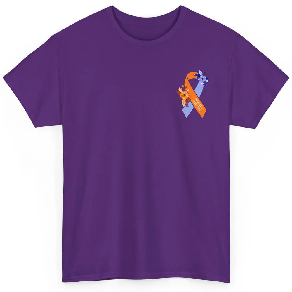 Psoriatic Arthritis Awareness PsA Floral Blue Orange Ribbon Classic Unisex T-Shirt