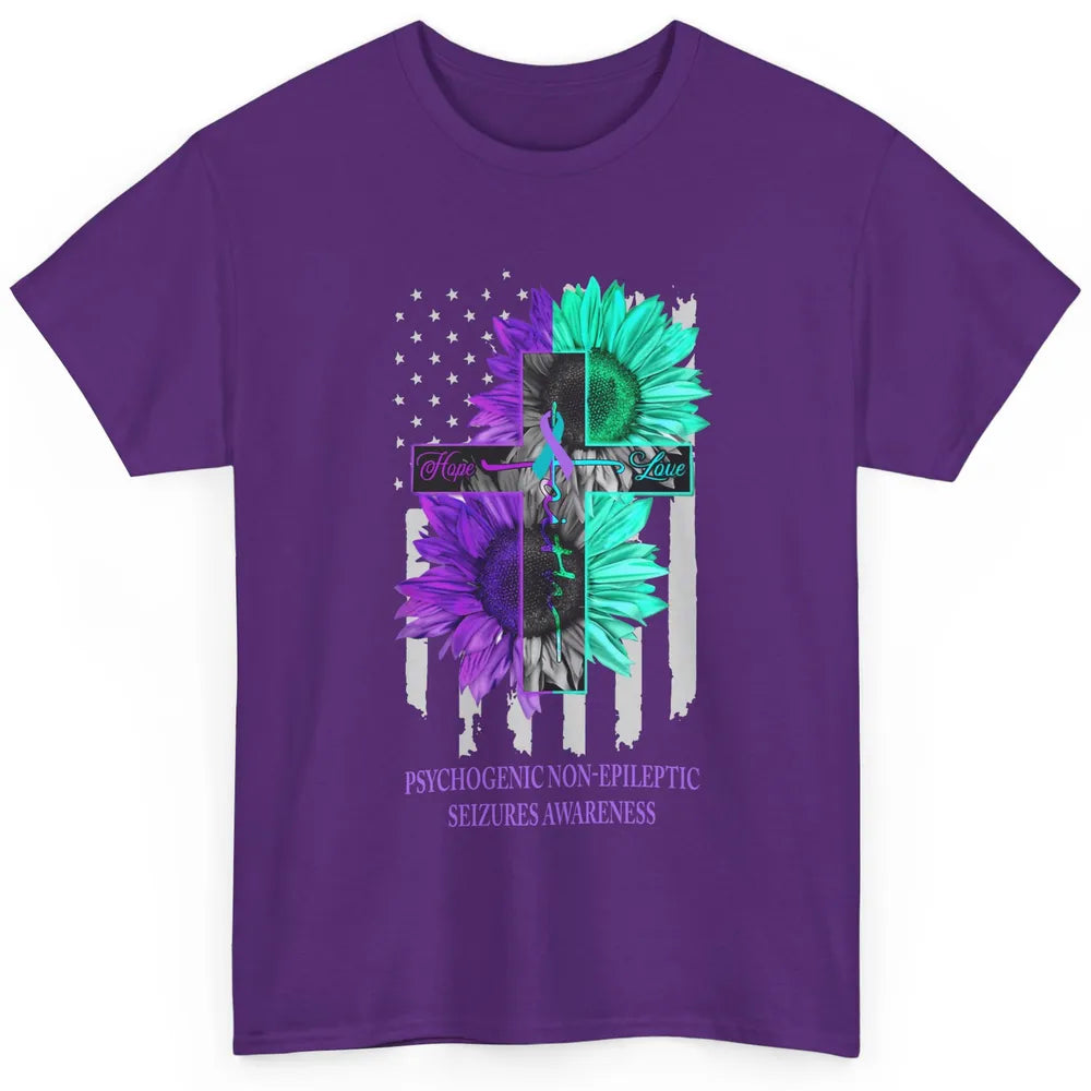 PNES Awareness Faith Hope Love Jesus Cross US Flag Ribbon Classic Unisex T-Shirt