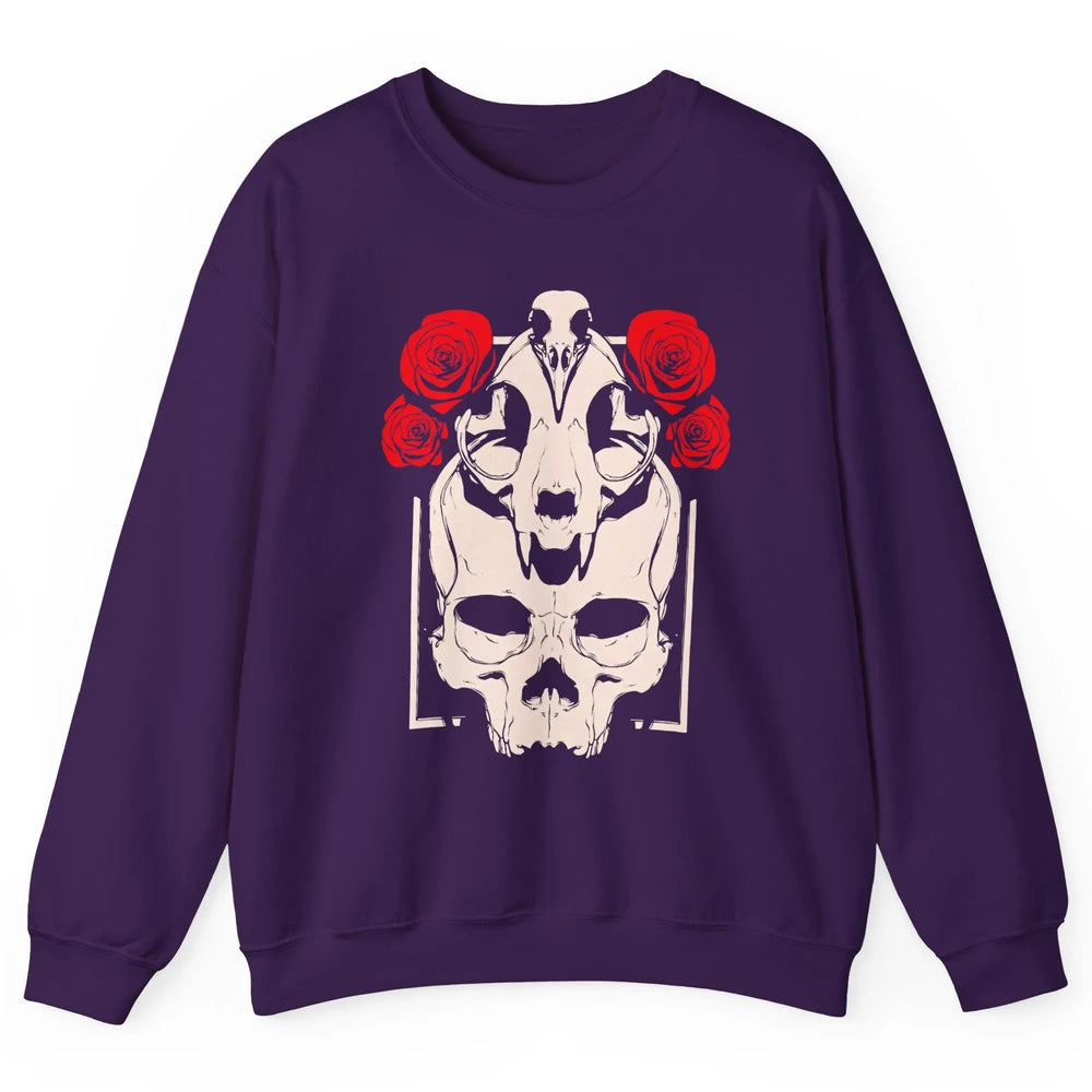 Mystical Skulls Gothic Witch Floral Grunge Magic Occult Edgy Unisex Crewneck Sweatshirt