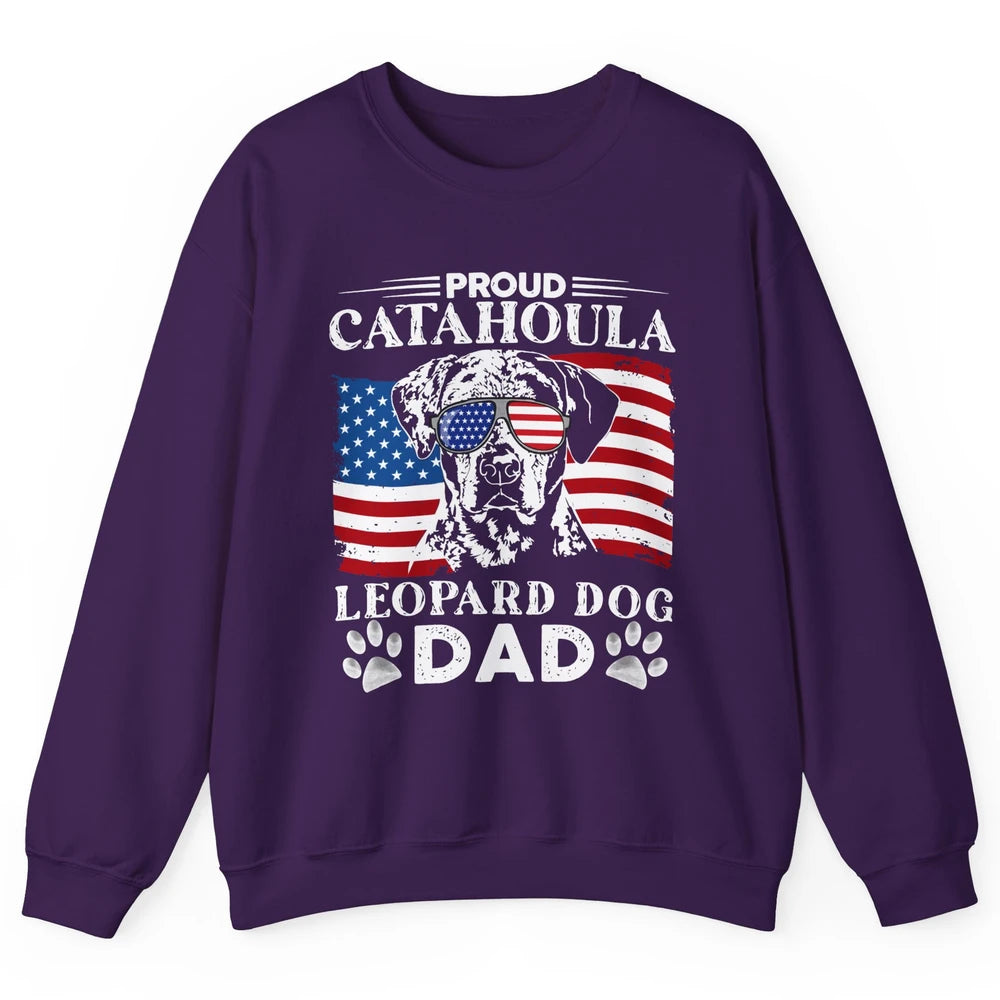 Proud Catahoula Leopard Dog Dad US Flag Patriotic 4th July Unisex Crewneck Sweatshirt