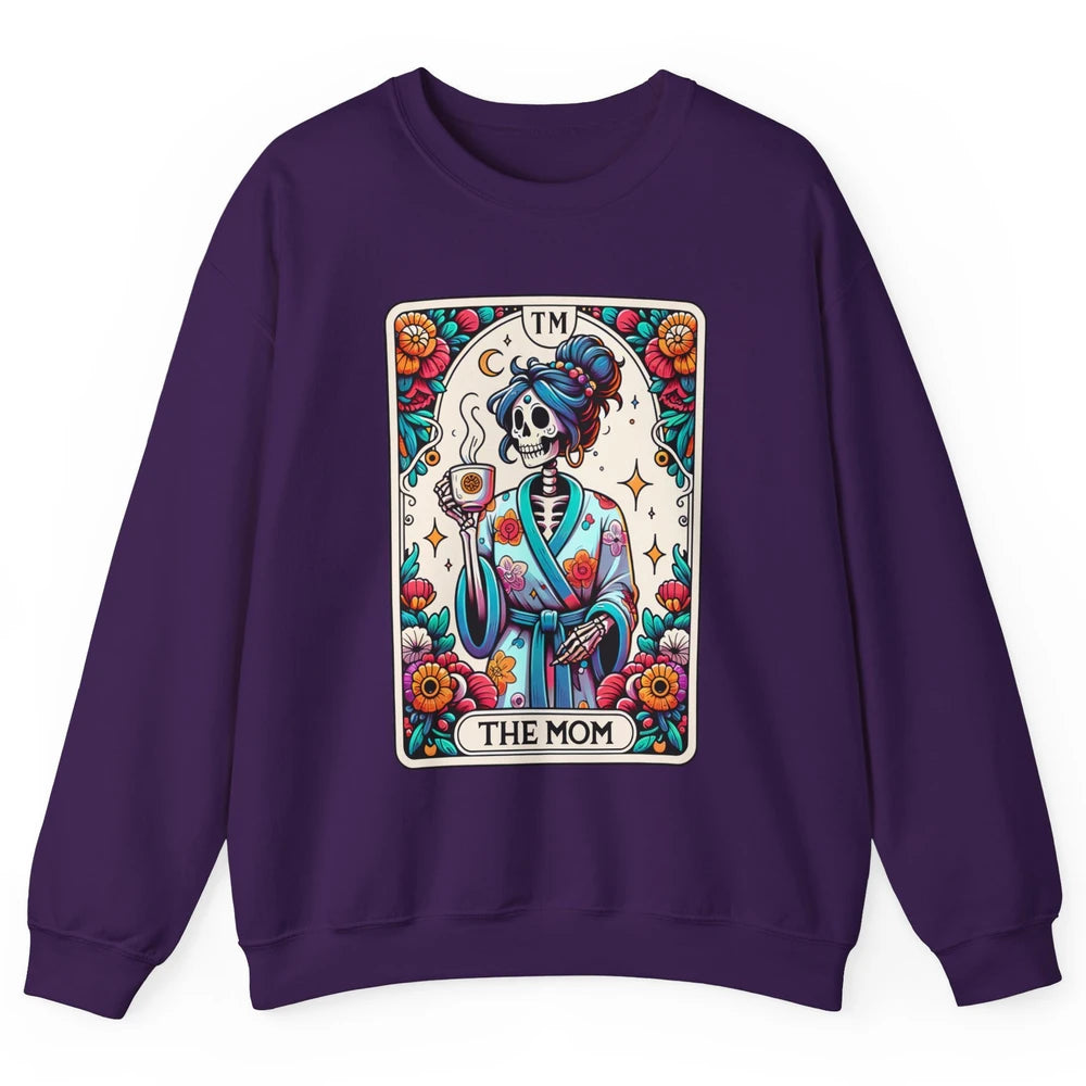 Retro Floral Skeleton The Mom Tarot Card Halloween Mom Life Unisex Crewneck Sweatshirt
