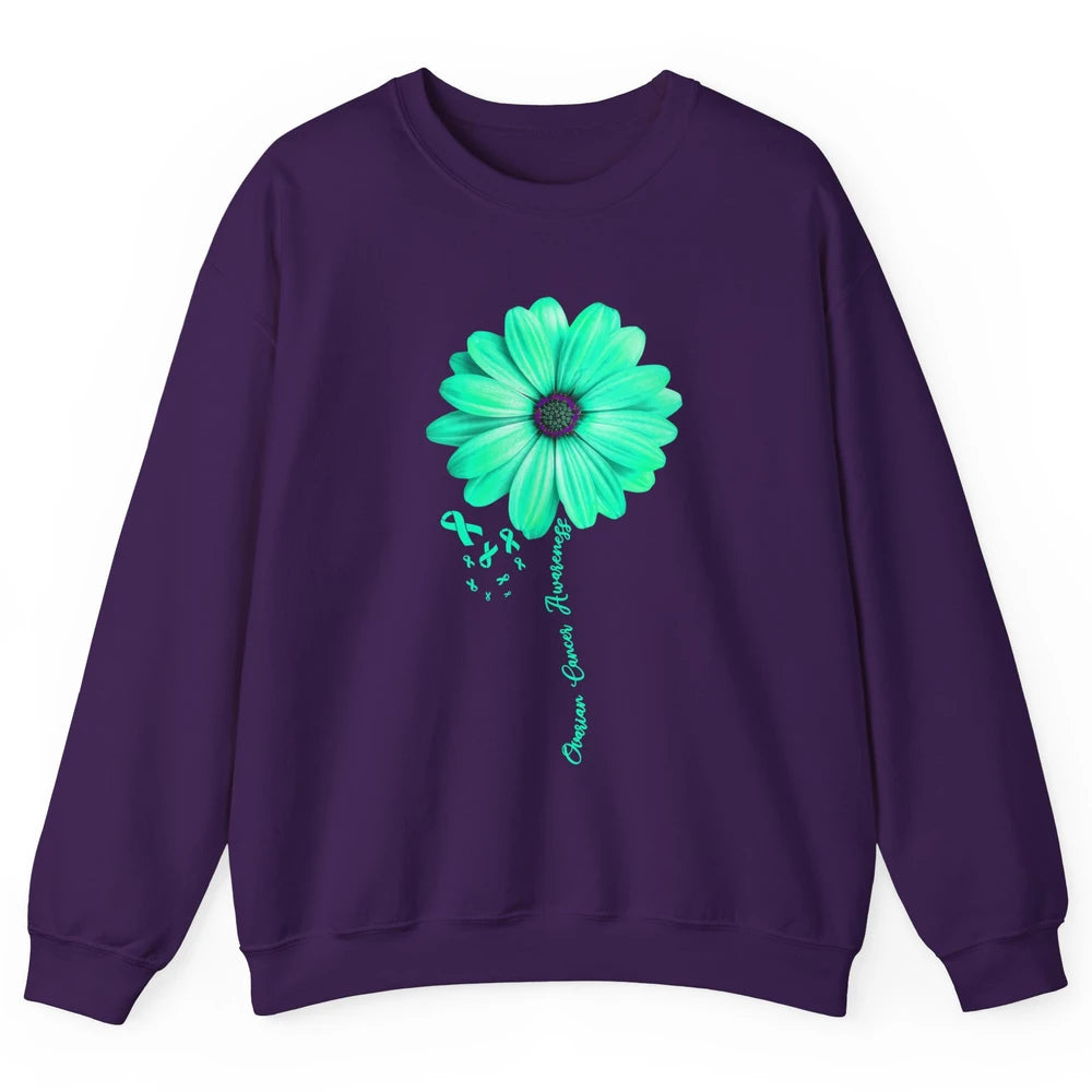 Ovarian Cancer Awareness Daisy Flower Teal Ribbon Cancer Unisex Crewneck Sweatshirt