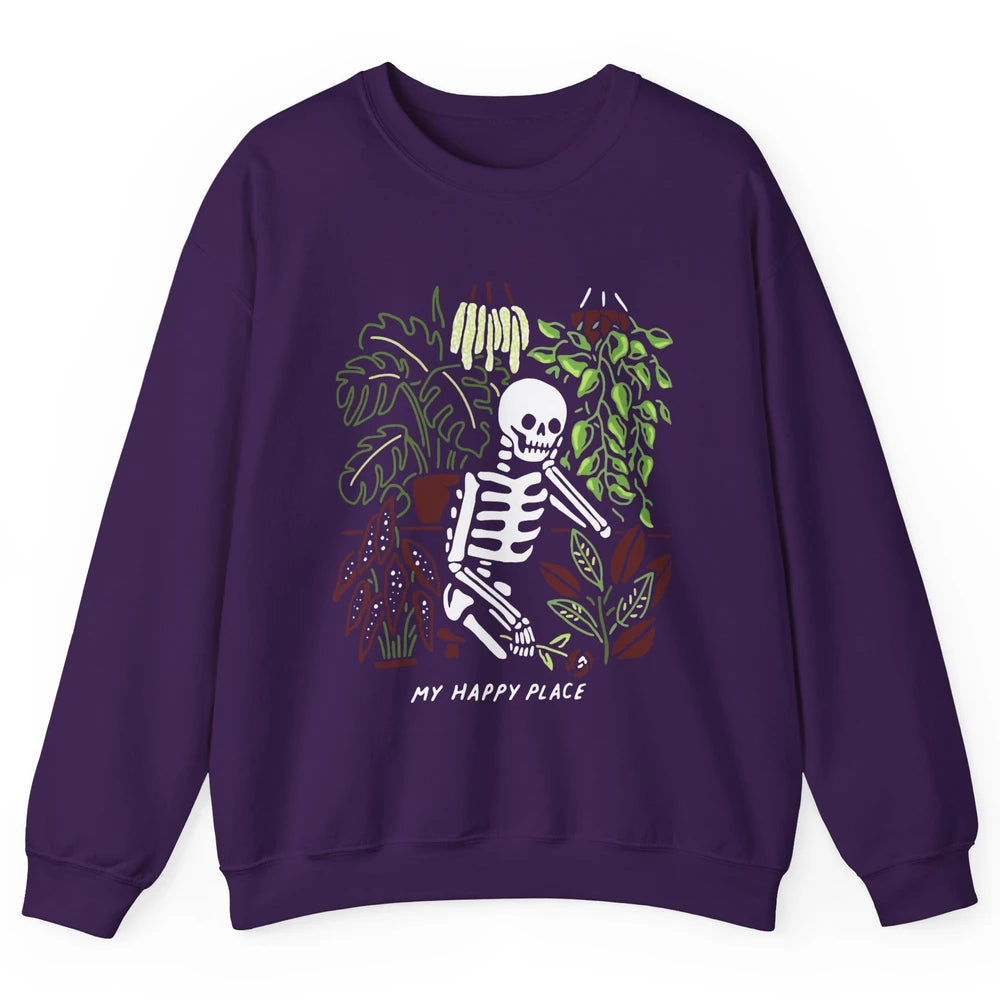 Retro Funny Skeleton Gardening My Happy Place Plant Lovers Unisex Crewneck Sweatshirt
