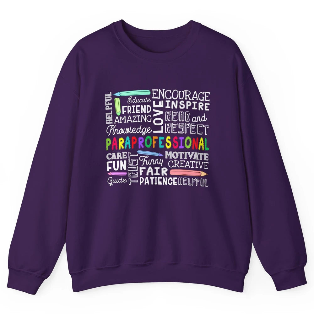 Paraprofessional Word Typography Encourage Inspire Para Life Unisex Crewneck Sweatshirt