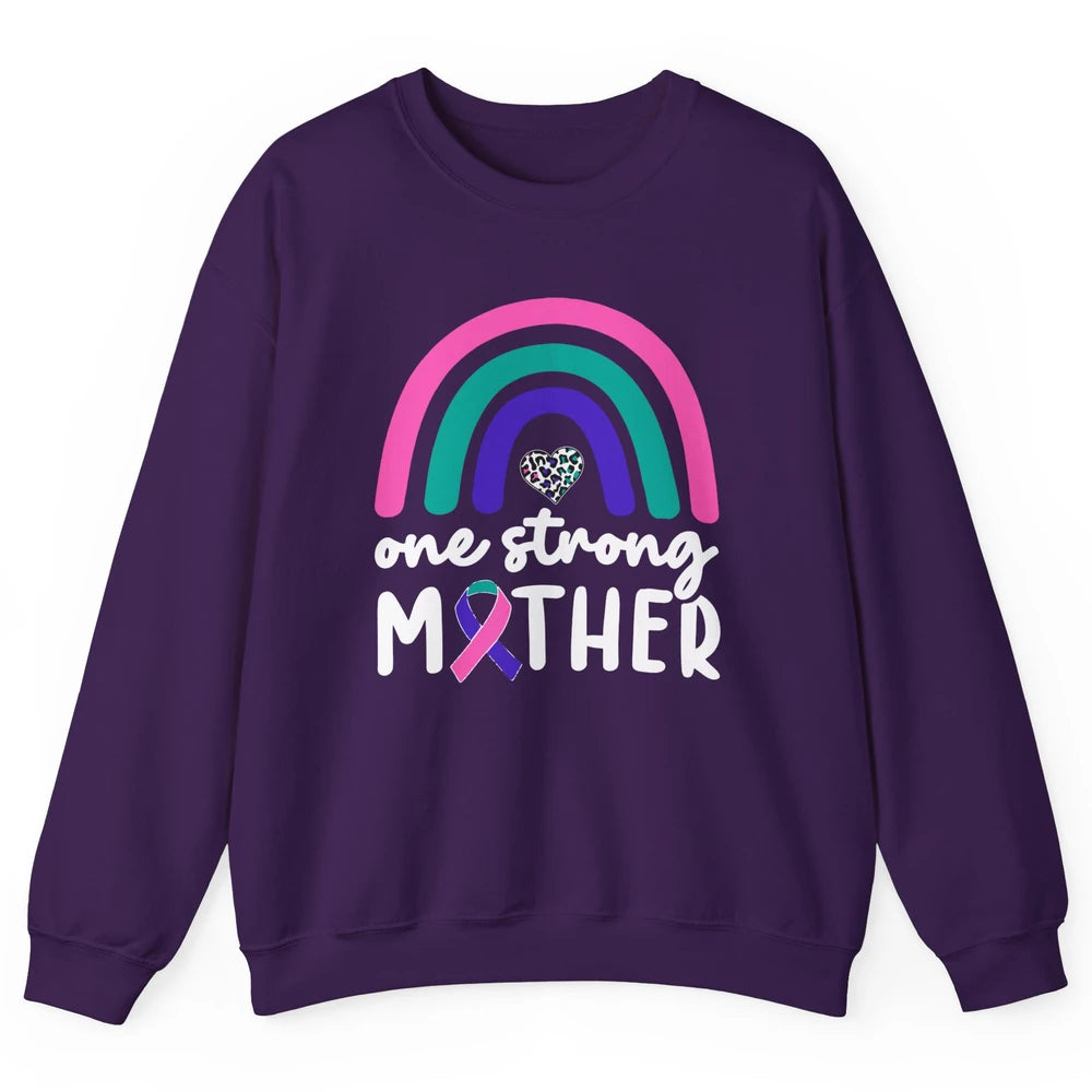 One Strong Mother Teal Rainbow Warrior Thyroid Cancer Month Unisex Crewneck Sweatshirt