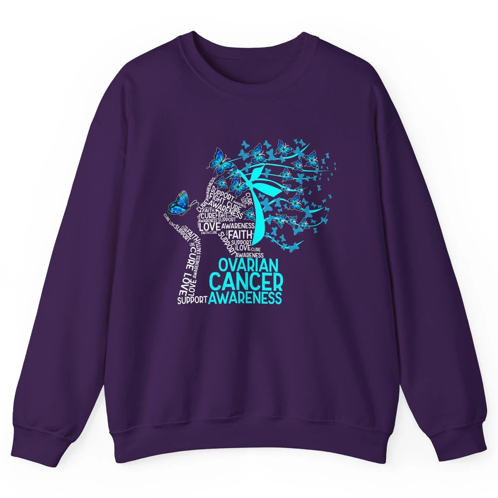 Ovarian Cancer Awareness Hope Love Cure Teal Ribbon Unisex Crewneck Sweatshirt
