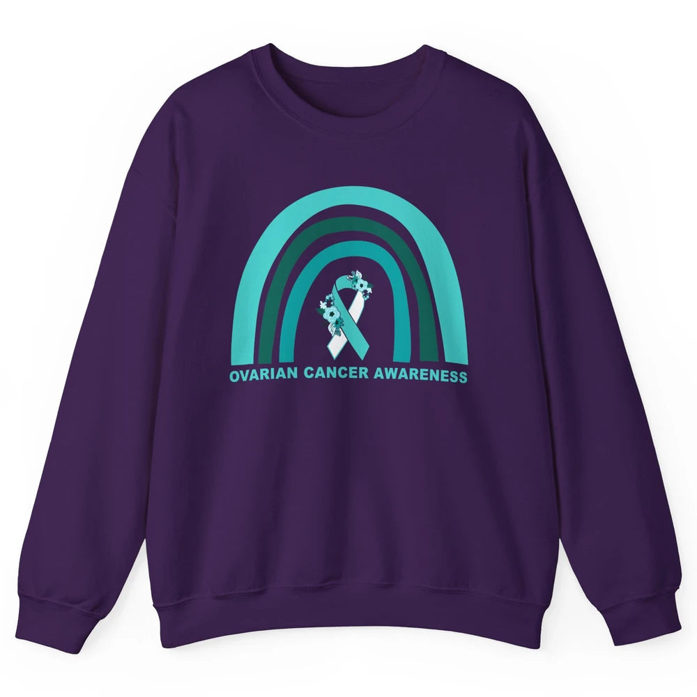 Ovarian Cancer Awareness Support Floral Turquoise Rainbow Unisex Crewneck Sweatshirt